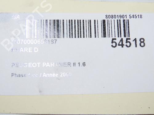 Right headlight PEUGEOT PARTNER MPV (5_, G_) 1.6 HDi 90 | BP28802250C29 