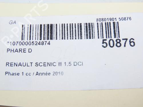 Right headlight RENAULT SCÉNIC III (JZ0/1_) 1.5 dCi | BP28832443C29 