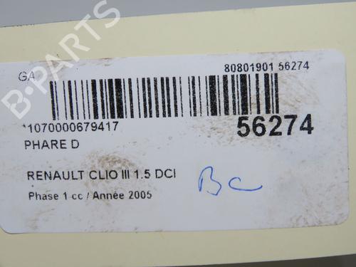 Phare droit RENAULT CLIO III (BR0/1, CR0/1) 1.5 dCi (C/BR0G, C/BR1G) (68 hp) 31179751