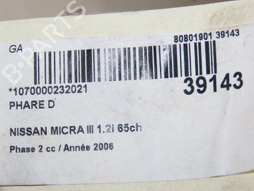 Right headlight NISSAN MICRA III (K12) 1.2 16V | BP9607894C29 