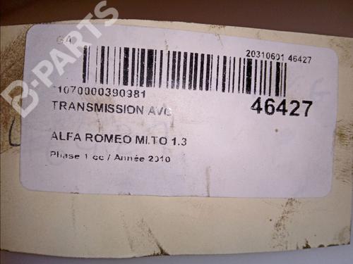 Left front driveshaft ALFA ROMEO MITO (955_) 1.3 MultiJet (955AXP1A, 955AYC1A) | BP11241396M38 