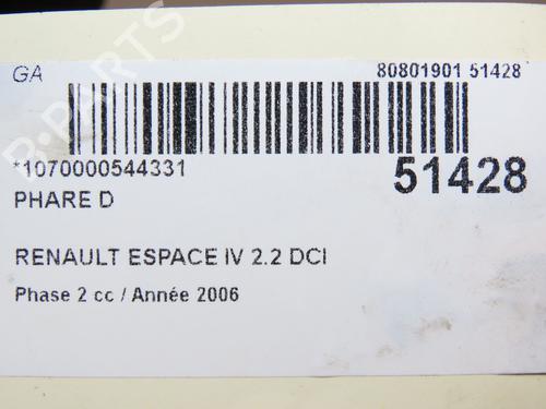 Right headlight RENAULT ESPACE IV (JK0/1_) 2.2 dCi (JK0H) | BP28832446C29 