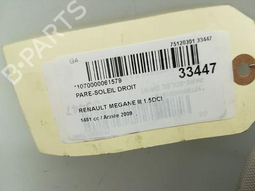 Used Right sun visor RENAULT MEGANE III Hatchback (BZ0/1_, B3_) 1.5 dCi (BZ0C) (90 hp) 9595093