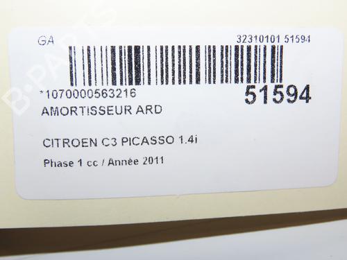 Right rear shock absorber CITROËN C3 Picasso (SH_) 1.4 VTi 95 (SH8FSC, SH8FP0, SH8FP6) | BP19701465M19 