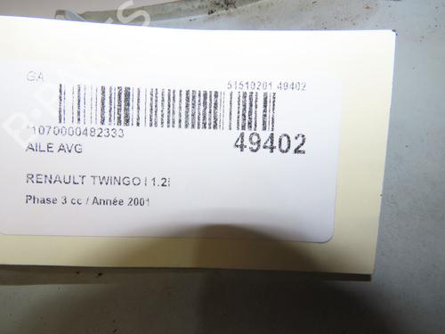 Używane Błotnik przedni lewy Błotnik przedni lewy RENAULT TWINGO I (C06_) 1.2 (C066, C068) (58 hp) 39541935 39541935