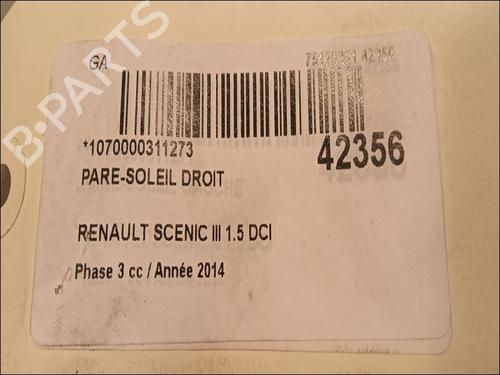 Used Right sun visor Right sun visor RENAULT SCÉNIC III (JZ0/1_) 1.5 dCi (110 hp) 9617539 9617539