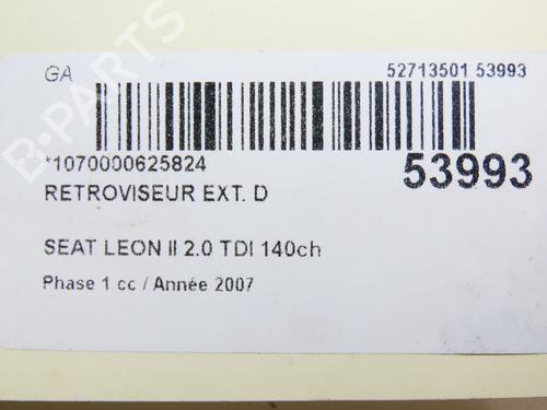 Used Right mirror SEAT LEON (1P1) 2.0 TDI 16V (140 hp) 28968745
