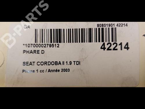 Right headlight SEAT CORDOBA (6L2) 1.9 TDI | BP9613986C29 