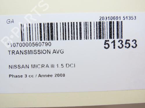 Left front driveshaft NISSAN MICRA III (K12) 1.5 dCi | BP20340063M38 