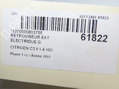 Rétroviseur gauche Rétroviseur gauche CITROËN C3 II (SC_) 1.4 HDi 70 (SC8HZC, SC8HR0, SC8HP4) (68 hp) 39756512 39756512