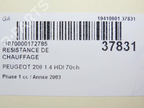 Heater resistor PEUGEOT 206 Hatchback (2A/C) 1.4 HDi eco 70 | BP11677187M108
