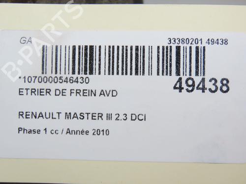 Used Right front brake caliper RENAULT MASTER III Van (FV) 2.3 dCi 100 FWD (FV0A, FV0B, FV0G, FV0K, FV0H) (101 hp) 19162154