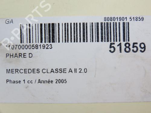 Right headlight MERCEDES-BENZ A-CLASS (W169) A 180 CDI (169.007, 169.307) | BP23086222C29 