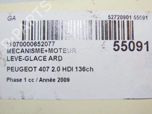 Vindusheismekanisme høyre bak PEUGEOT 407 (6D_) 2.0 HDi 135 (6DRHRH, 6DRHRE, 6DRHRG, 6DRHRJ) (136 hp) 30767469
