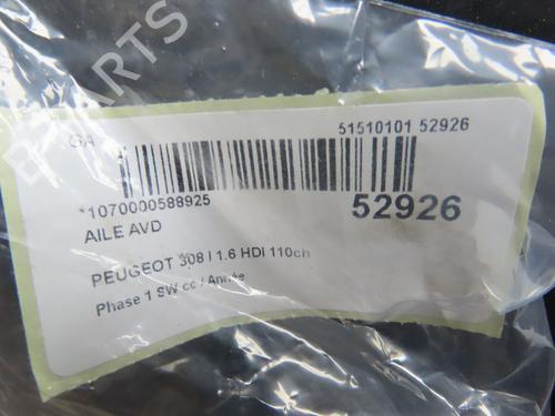 Right front fenders PEUGEOT 308 SW I (4E_, 4H_) 1.6 HDi | BP28968300C42 