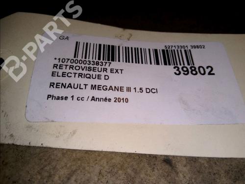 Right mirror RENAULT MEGANE III Hatchback (BZ0/1_, B3_) 1.5 dCi | BP9821741C27 