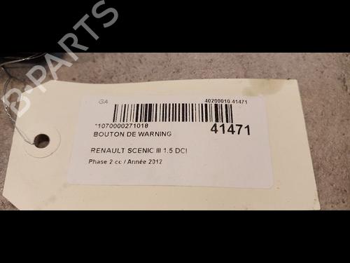 Used Warning switch Warning switch RENAULT GRAND SCÉNIC III (JZ0/1_) 1.5 dCi (JZ09, JZ0D, JZ10, JZ14, JZ1G, JZ29, JZ2C) (110 hp) 9612650 9612650
