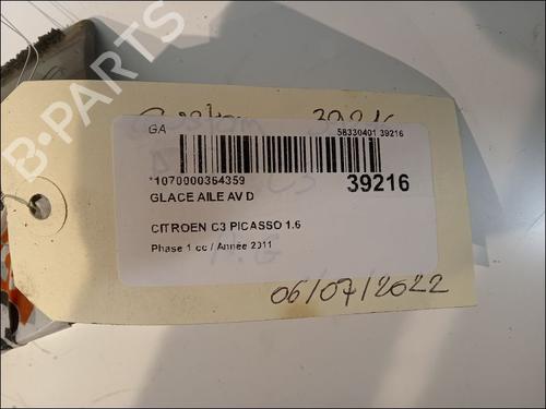 Used Front right quarter glass CITROËN C3 Picasso (SH_) 1.6 HDi (90 hp) 14880331