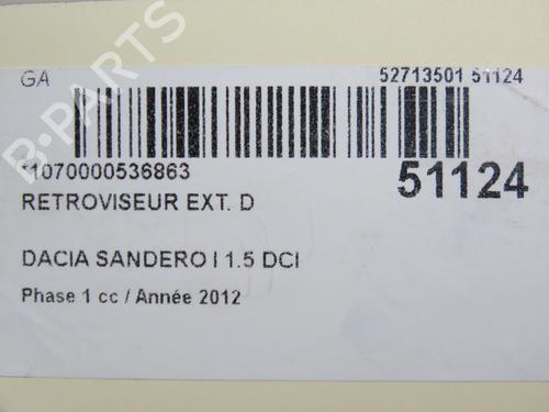 Used Right mirror DACIA SANDERO 1.5 dCi (88 hp) 22381761