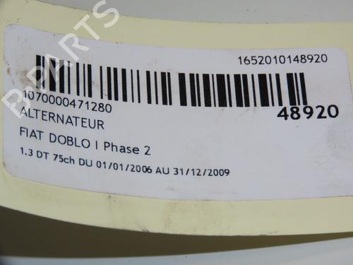 Used Alternator FIAT DOBLO Box Body/MPV (223_) 1.3 D Multijet (75 hp) 17868038