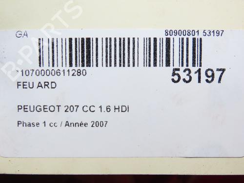 Used Right taillight PEUGEOT 207 CC (WD_) 1.6 HDi (109 hp) 28832685