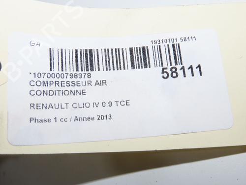 Used AC compressor AC compressor RENAULT CLIO IV (BH_) 0.9 TCe 90 (BHNF, BHMA, BHMH, BHJK, BHJR) (90 hp) 39756437 39756437