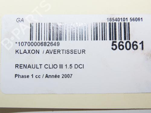 Used Horn RENAULT CLIO III (BR0/1, CR0/1) 1.5 dCi (C/BR0G, C/BR1G) (68 hp) 31120088