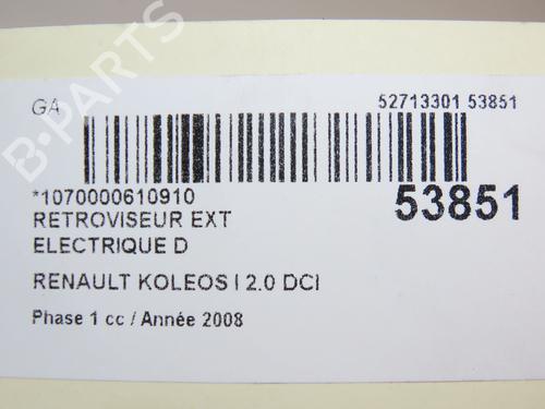 Used Right mirror RENAULT KOLEOS I (HY_) 2.0 dCi 4x4 (HY0K) (150 hp) 28831388