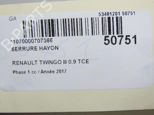 Used Tailgate lock Tailgate lock RENAULT TWINGO III (BCM_, BCA_) 0.9 TCe 90 (BCM9, BCM2) (90 hp) 34710061 34710061