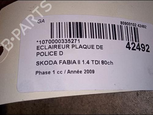 Used Licence plate light SKODA FABIA II (542) 1.4 TDI (80 hp) 14880569