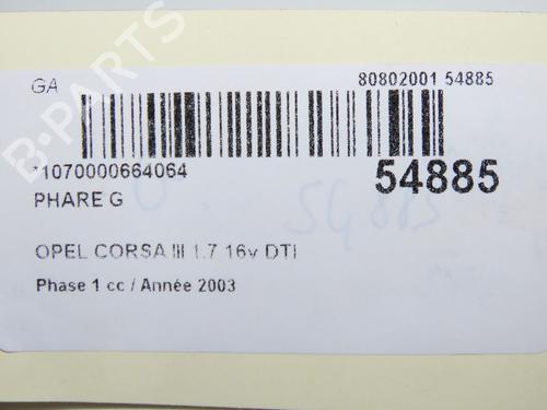 Used Left headlight OPEL CORSA C (X01) 1.7 DTI (F08, F68) (75 hp) 32129697