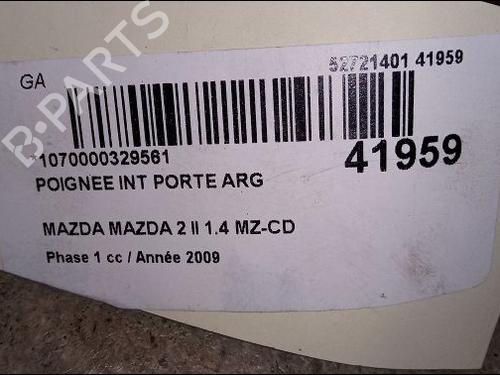Venstre bagtil invendig håndtag MAZDA 2 (DE_, DH_) 1.4 MZR-CD (68 hp) 9619112