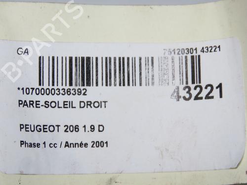 Used Right sun visor Right sun visor PEUGEOT 206 Hatchback (2A/C) 1.9 D (69 hp) 23177480 23177480