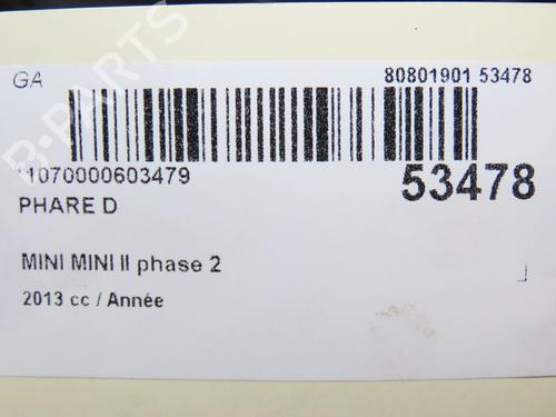 Used Right headlight Right headlight MINI MINI COUNTRYMAN (R60) Cooper D (112 hp) 28832476 28832476