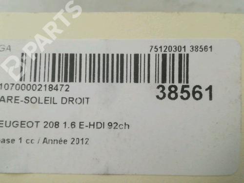 Right sun visor PEUGEOT 208 I (CA_, CC_) 1.6 HDi | BP9606297I2 