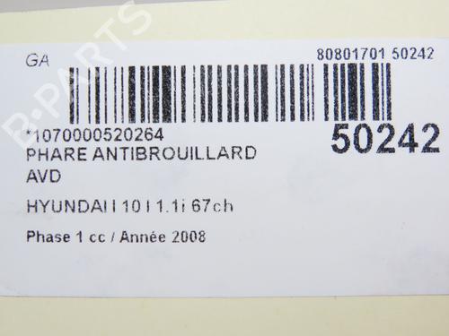 Used Right front fog light HYUNDAI i10 I (PA) 1.1 (67 hp) 28832386