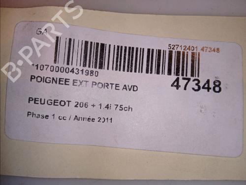 Used Front right exterior door handle PEUGEOT 206+ (2L_, 2M_) 1.4 i (73 hp) 12262517