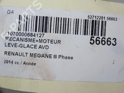Vindusheismekanisme høyre foran RENAULT MEGANE III Hatchback (BZ0/1_, B3_) 1.2 TCe (BZ2B, BZ11) (116 hp) 30955828