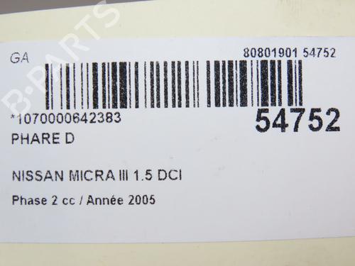Right headlight NISSAN MICRA III (K12) 1.5 dCi | BP28832501C29 