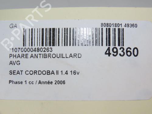 Used Left front fog light SEAT CORDOBA (6L2) 1.4 16V (86 hp) 23177603