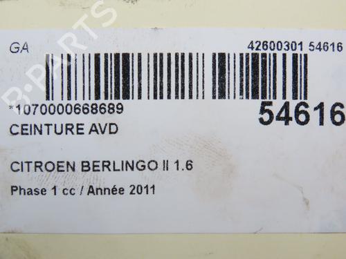 Front right seatbelt CITROËN BERLINGO Box Body/MPV (B9) 1.6 HDi 75 | BP30691875I25 - Image 7
