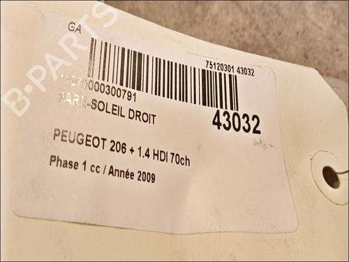 Used Right sun visor PEUGEOT 206+ (2L_, 2M_) 1.4 HDi eco 70 (68 hp) 9616581