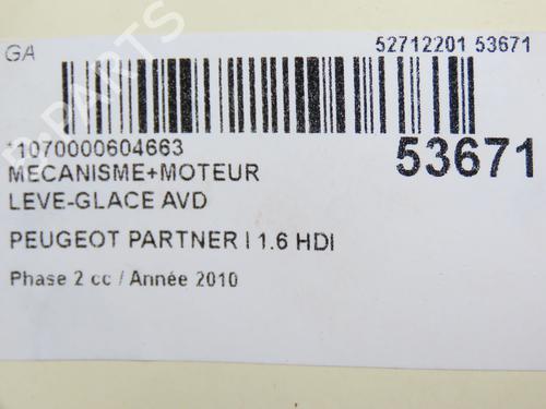 Used Front right window mechanism PEUGEOT PARTNER Box Body/MPV (5_, G_) 1.6 HDi 75 (75 hp) 27602165