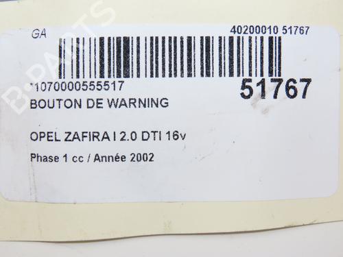 Used Warning switch Warning switch OPEL ZAFIRA A MPV (T98) 2.0 DTI 16V (F75) (101 hp) 21799796 21799796