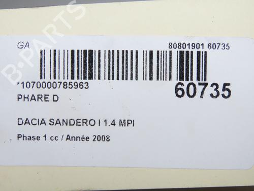 Right headlight DACIA SANDERO 1.4 (BS0C, BS0A, BS0G, BS1F, BS0E) | BP37479671C29 - Image 4