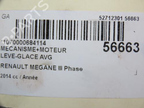 Vindusheismekanisme venstre foran RENAULT MEGANE III Hatchback (BZ0/1_, B3_) 1.2 TCe (BZ2B, BZ11) (116 hp) 30955830