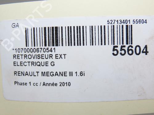 Retrovisor izquierdo RENAULT MEGANE III Hatchback (BZ0/1_, B3_) 1.6 16V Hi-Flex (BZ03) (110 hp) 30522343