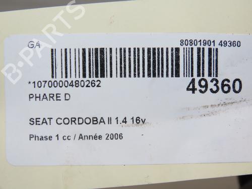 Right headlight SEAT CORDOBA (6L2) 1.4 16V | BP23177688C29 