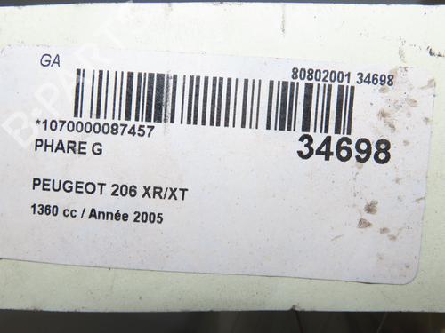 Used Left headlight Left headlight PEUGEOT 206 Hatchback (2A/C) 1.4 i (75 hp) 34201725 34201725