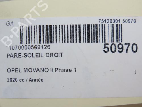 Used Right sun visor OPEL MOVANO B Van (X62) 2.3 CDTI RWD (FV) (163 hp) 23144942